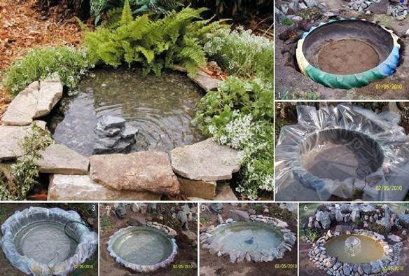 40+ Creative DIY Water Features For Your Garden --> DIY Mini Pond from Old Tire