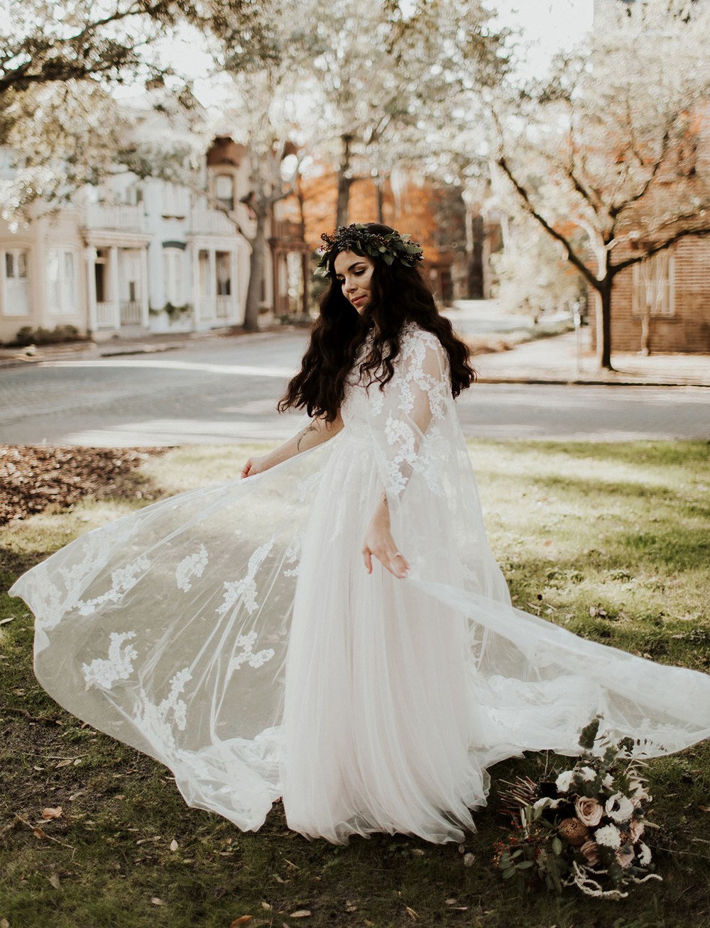 romantic lace bridal cape for bohemian bride