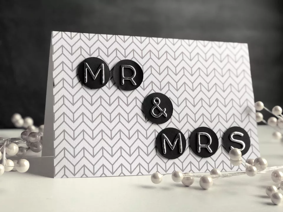 Black, gray, and white DIY wedding card