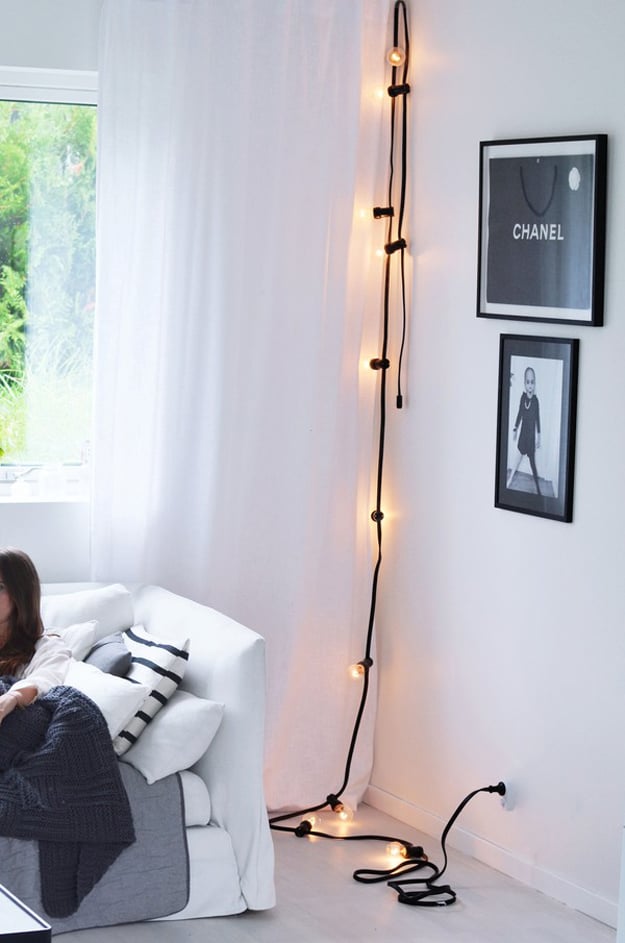String Light DIY ideas for Cool Home Decor | Black Wired Statement Lights are Fun for Teens Room, Dorm, Apartment or Home | http://diyprojectsforteens.com/diy-string-light-ideas/