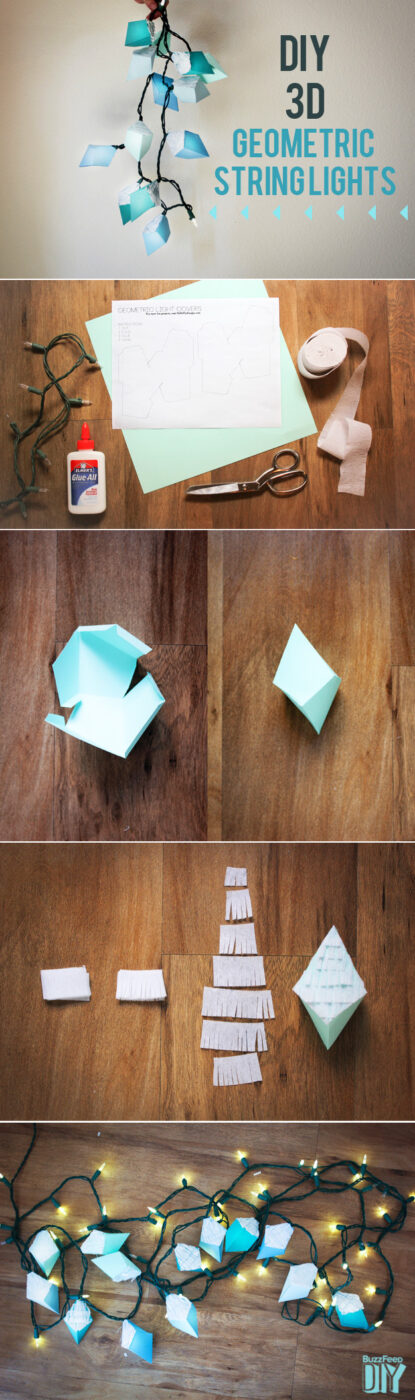 String Light DIY ideas for Cool Home Decor | 3-D Geometric Hexahedron String Lights are Fun for Teens Room, Dorm, Apartment or Home | http://diyprojectsforteens.com/diy-string-light-ideas/ 