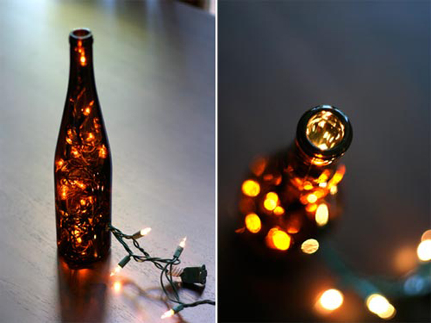 String Light DIY ideas for Cool Home Decor | Wine Bottle Light are Fun for Teens Room, Dorm, Apartment or Home | http://diyprojectsforteens.com/diy-string-light-ideas/