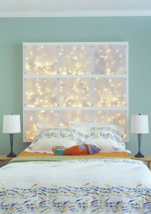  String Light DIY ideas for Cool Home Decor | LED String Light Headboard are Fun for Teens Room, Dorm, Apartment or Home | http://diyprojectsforteens.com/diy-string-light-ideas/