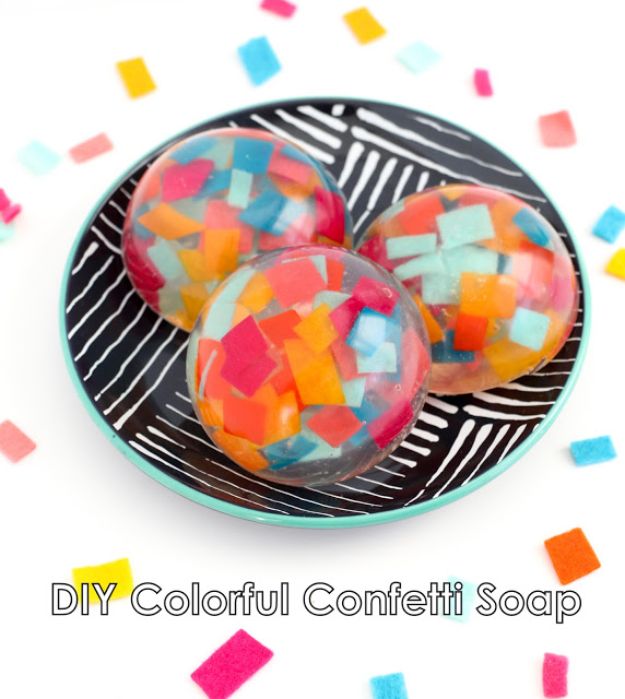 Soap Recipes DIY - DIY Colorful Confetti Soap - DIY Soap Recipe Ideas - Best Soap Tutorials for Soap Making Without Lye - Easy Cold Process Melt and Pour Tips for Beginners - Crockpot, Essential Oils, Homemade Natural Soaps and Products - Creative Crafts and DIY for Teens, Kids and Adults http://diyprojectsforteens.com/cool-soap-recipes